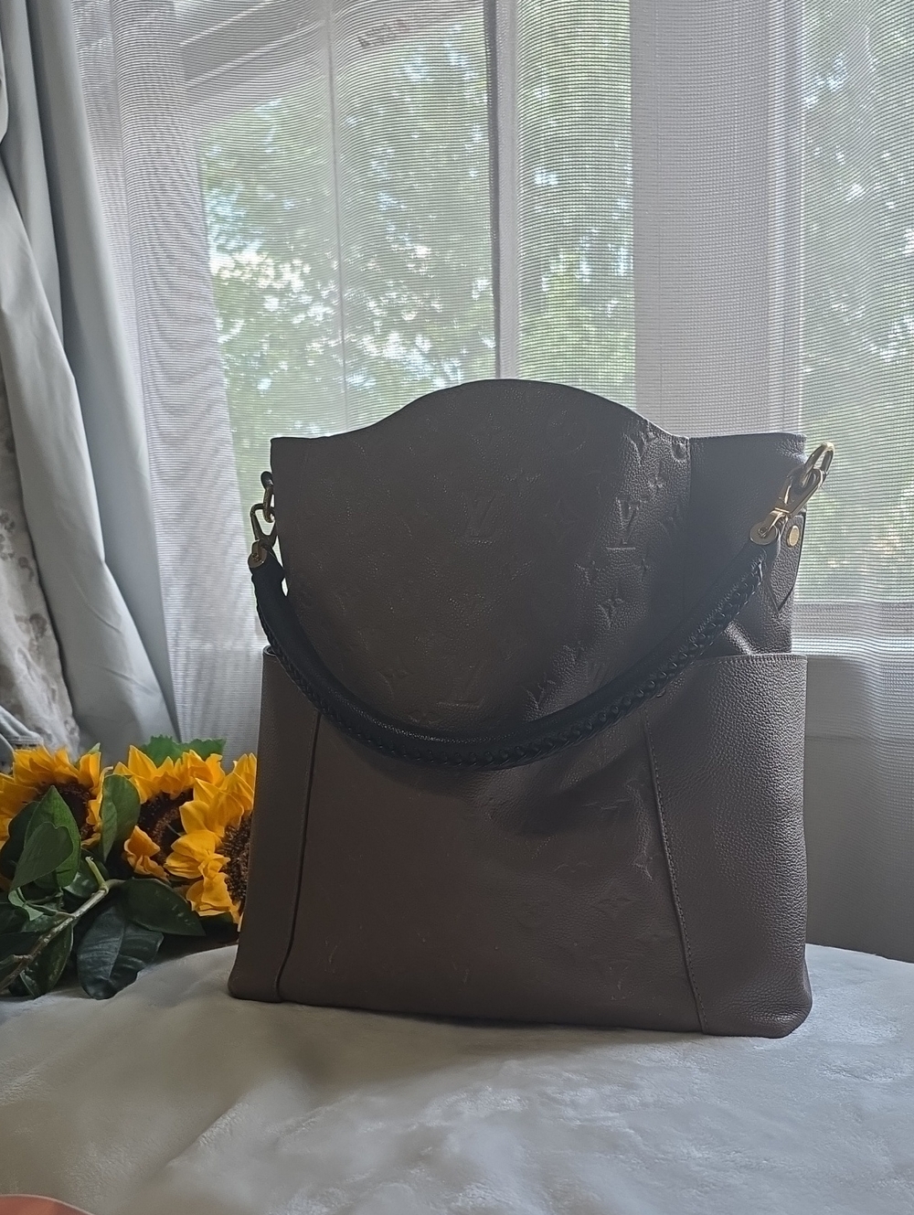Louis Vuitton Taupe Embossed Monogram Hobo Bag